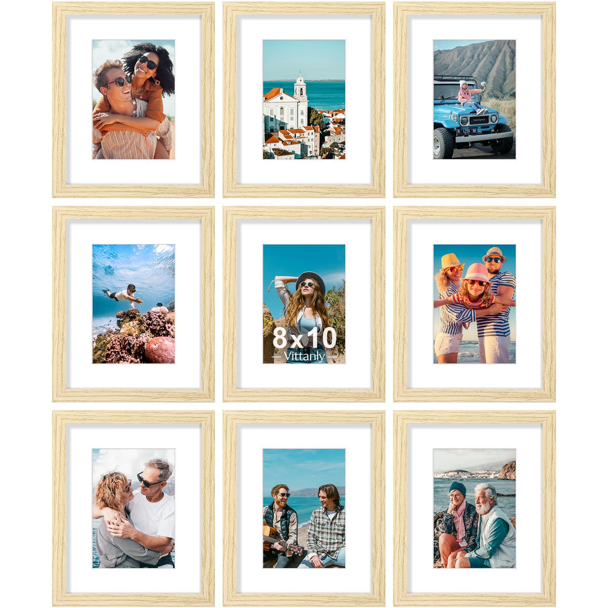 Vittanly 8x10 frames wall display showcases memories in a cohesive nine-frame arrangement.