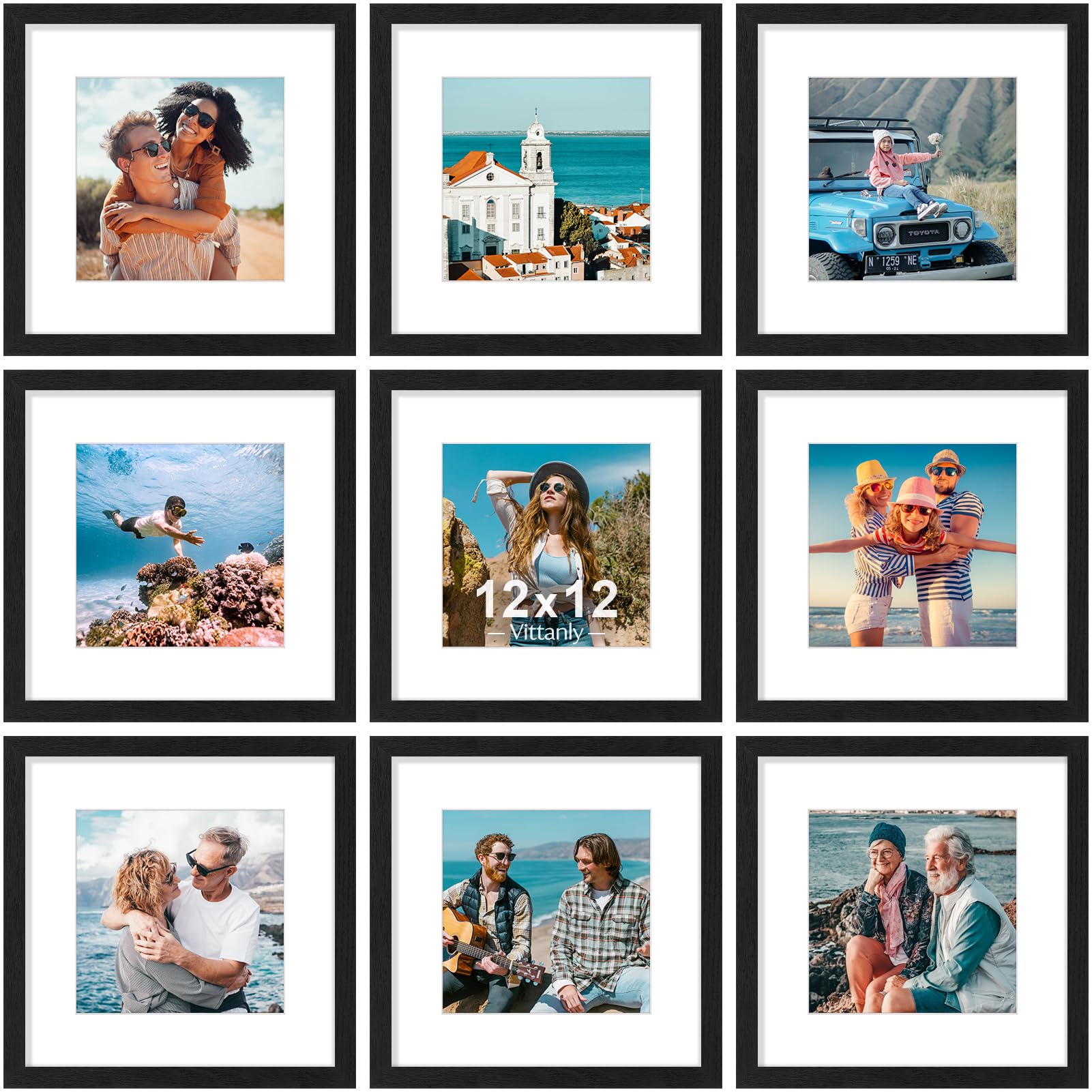Vittanly 12x12 frame front view with crystal-clear plexiglass enhances photo clarity