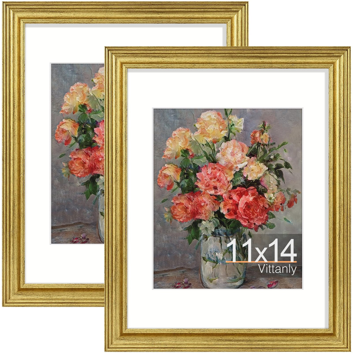 Vittanly ornate vintage 11x14 frame for wall display with rustic gold finish.