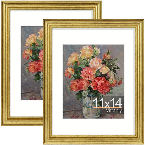Vittanly ornate vintage 11x14 frame for wall display with rustic gold finish.