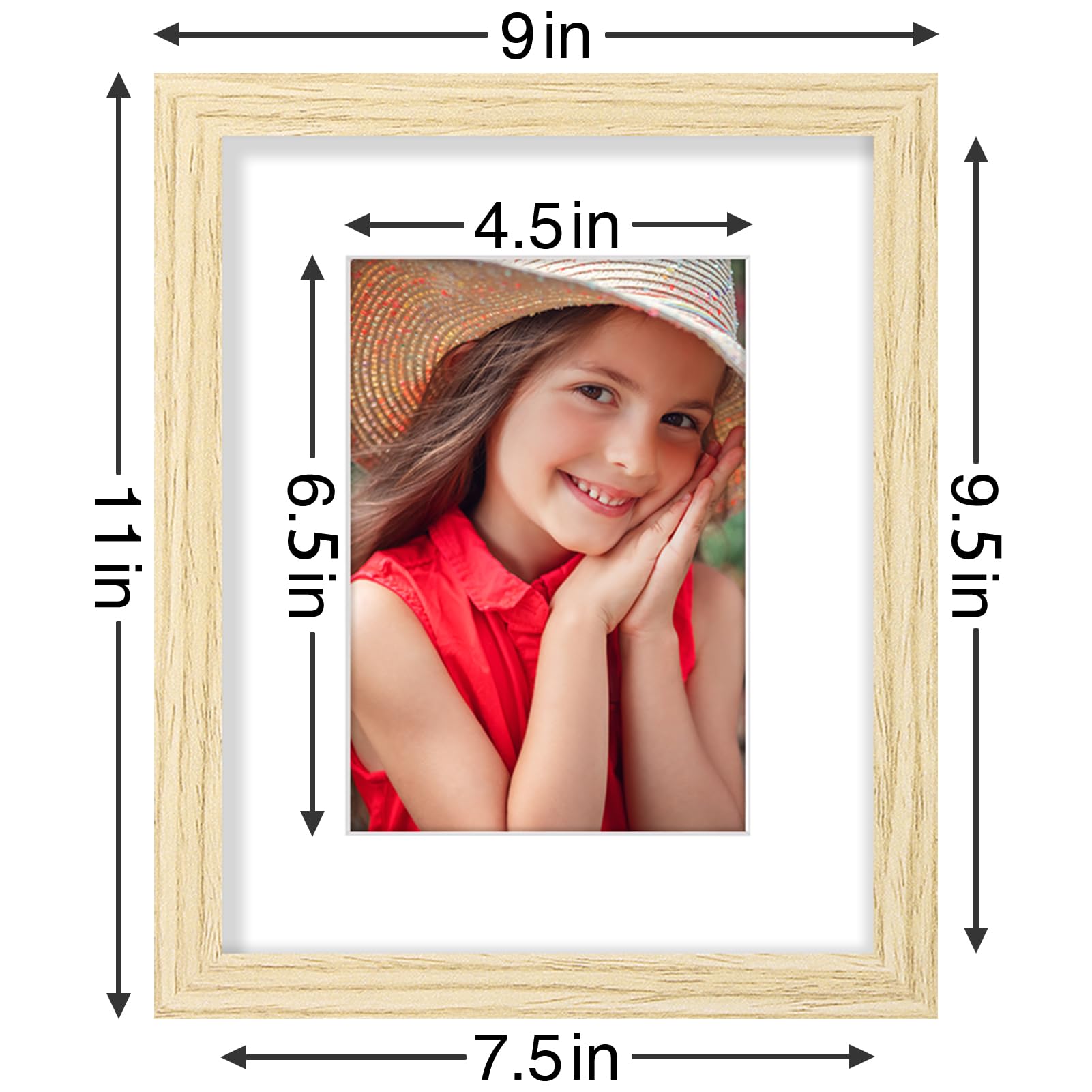 Vittanly white mat frames 5x7 openings for versatile photo sizing.