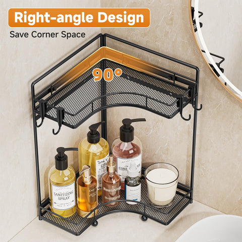 Corner-fit design saves counter space in small bathrooms.