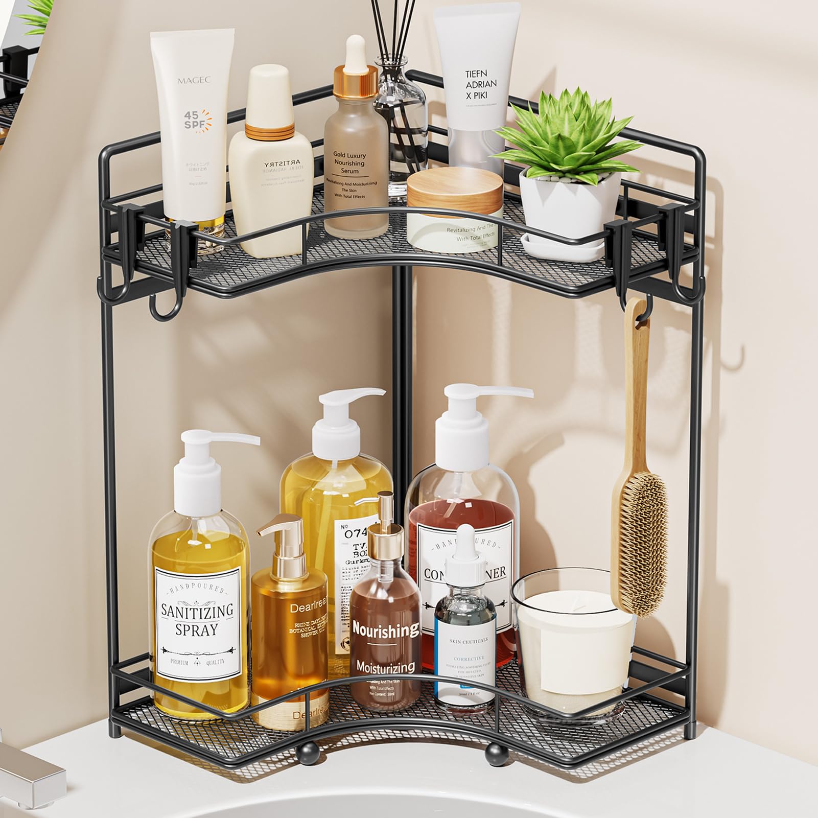 VITVITI 2-tier corner organizer with adjustable top tier for bathroom items.