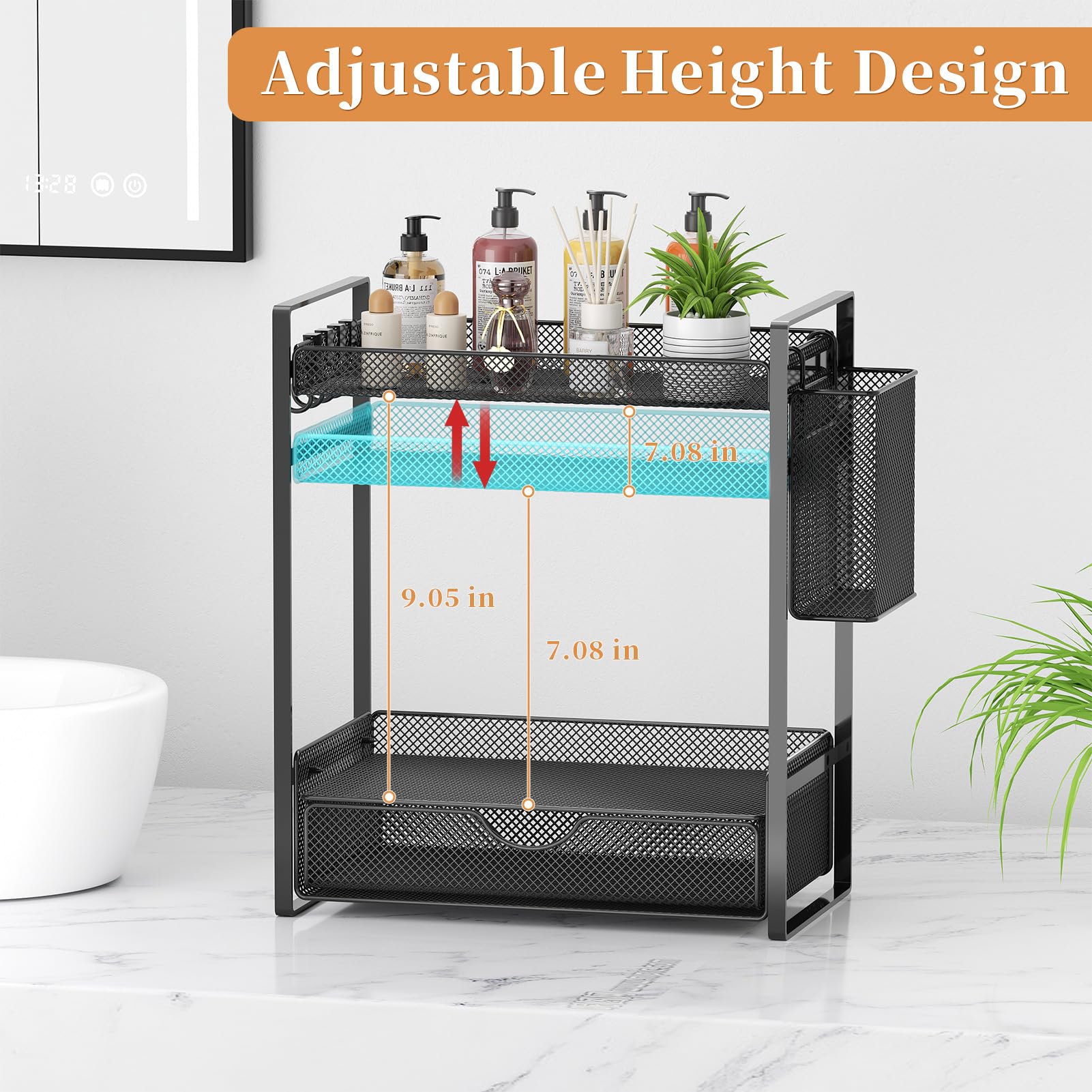 VITVITI two-tier organizer showing adjustable shelves for tall items