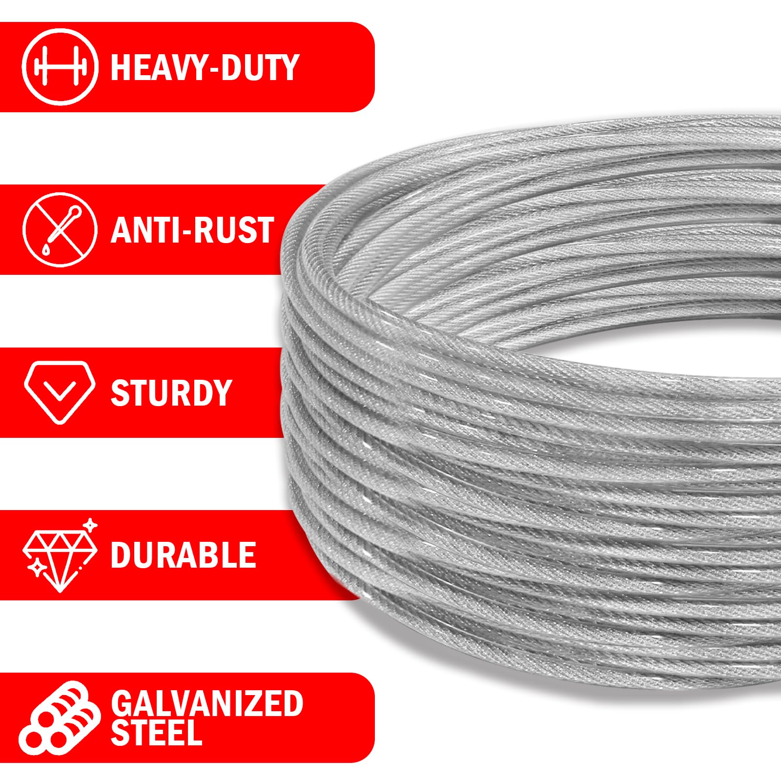 VIVBOO 3/16-inch wire rope with silver coating provides smooth, quiet operation.