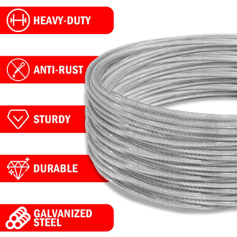 VIVBOO 3/16-inch wire rope with silver coating provides smooth, quiet operation.