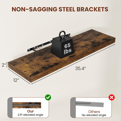 Vivelove rustic shelves showing military-grade brackets for strong, stable support