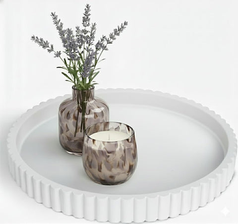 Vivere Home 13-inch concrete round coffee table tray enhancing centerpiece styling.