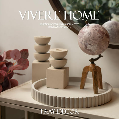 Vivere Home concrete tray on kitchen island for stylish organization
