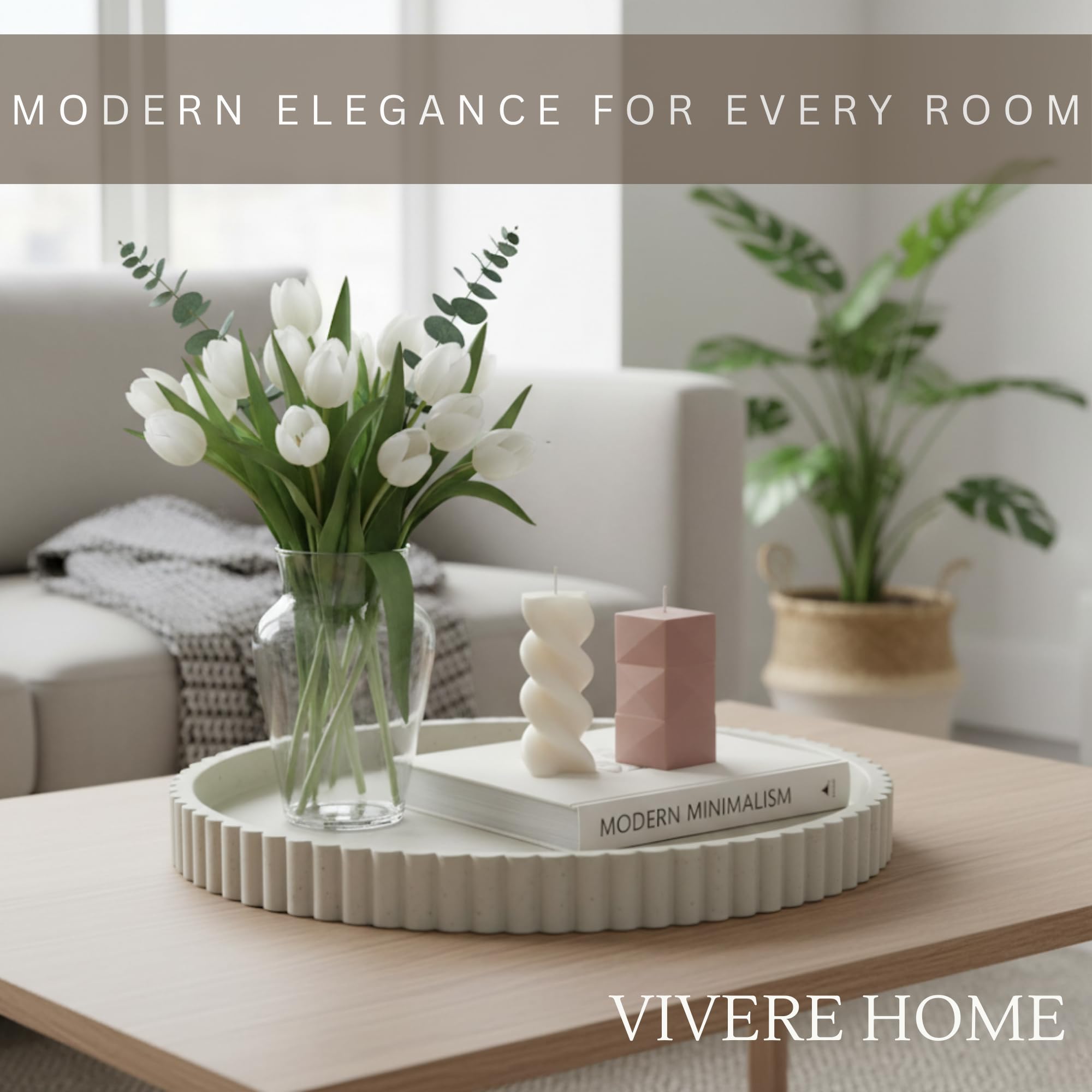 Vivere Home concrete tray decor for coffee table living room styling
