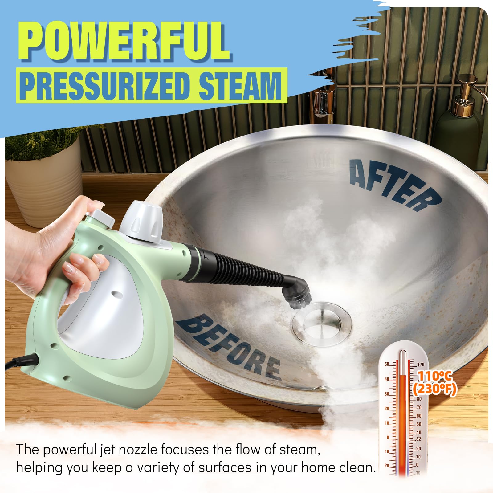 Vivibyan steam cleaner attachments extend reach to corners, windows, and fabrics.