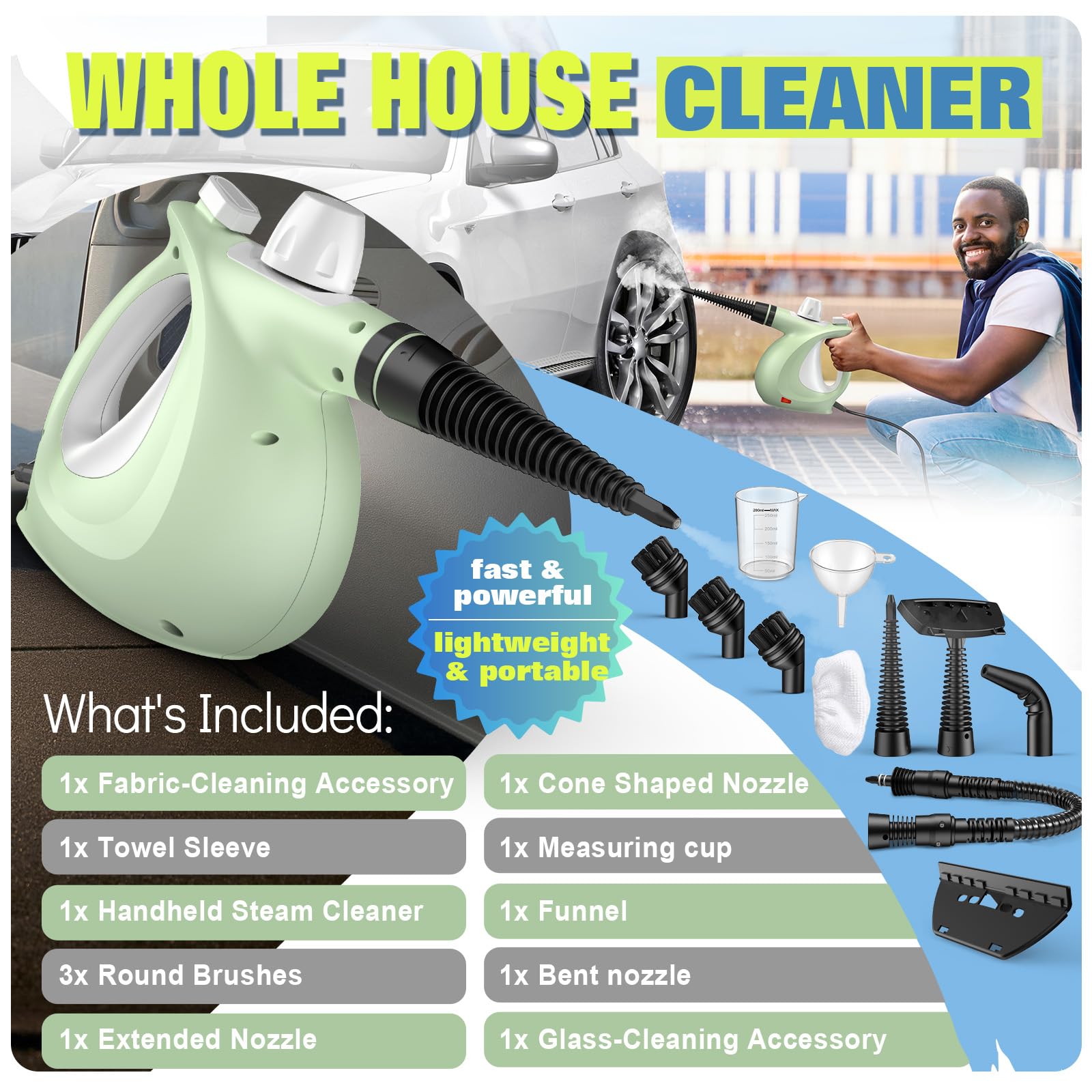Vivibyan steam cleaner car interior and mirrors for residue-free cleaning.