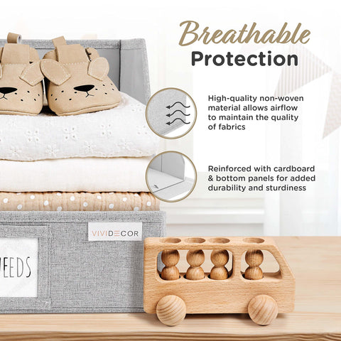 VIVIDECOR kids-room cabinet bin for tidy storage of clothing and toys.