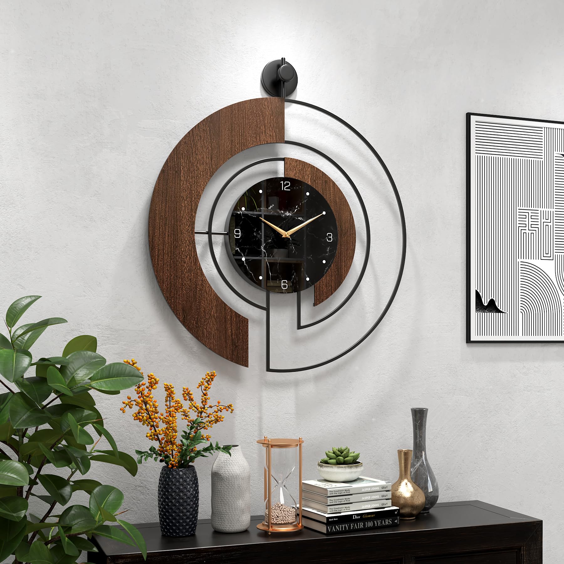 VIVIFLYSE gold hands contrast on walnut marble dial for easy readability and luxe accents.