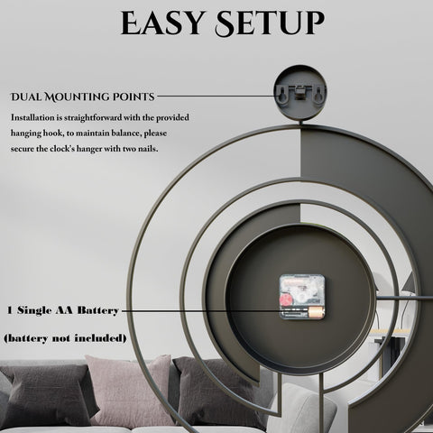 VIVIFLYSE living room wall clock as decorative focal point and conversational accent.