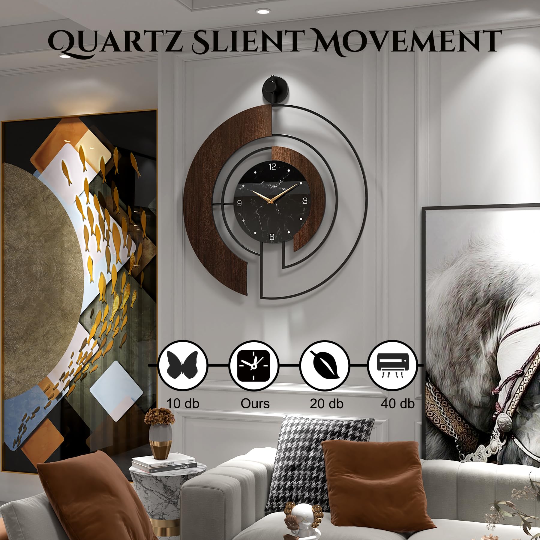 VIVIFLYSE metal frame clock installation view demonstrates sturdy build and silent movement.