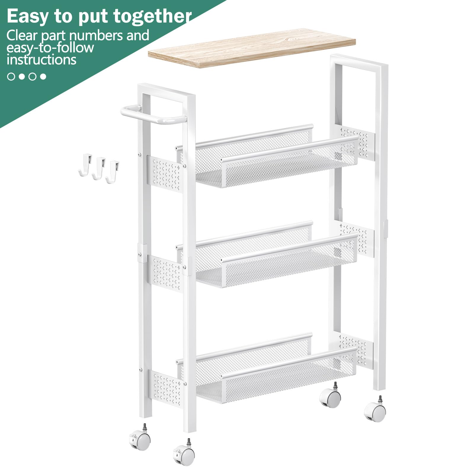 Vivihomety cart with 360-degree casters and handle for easy mobility
