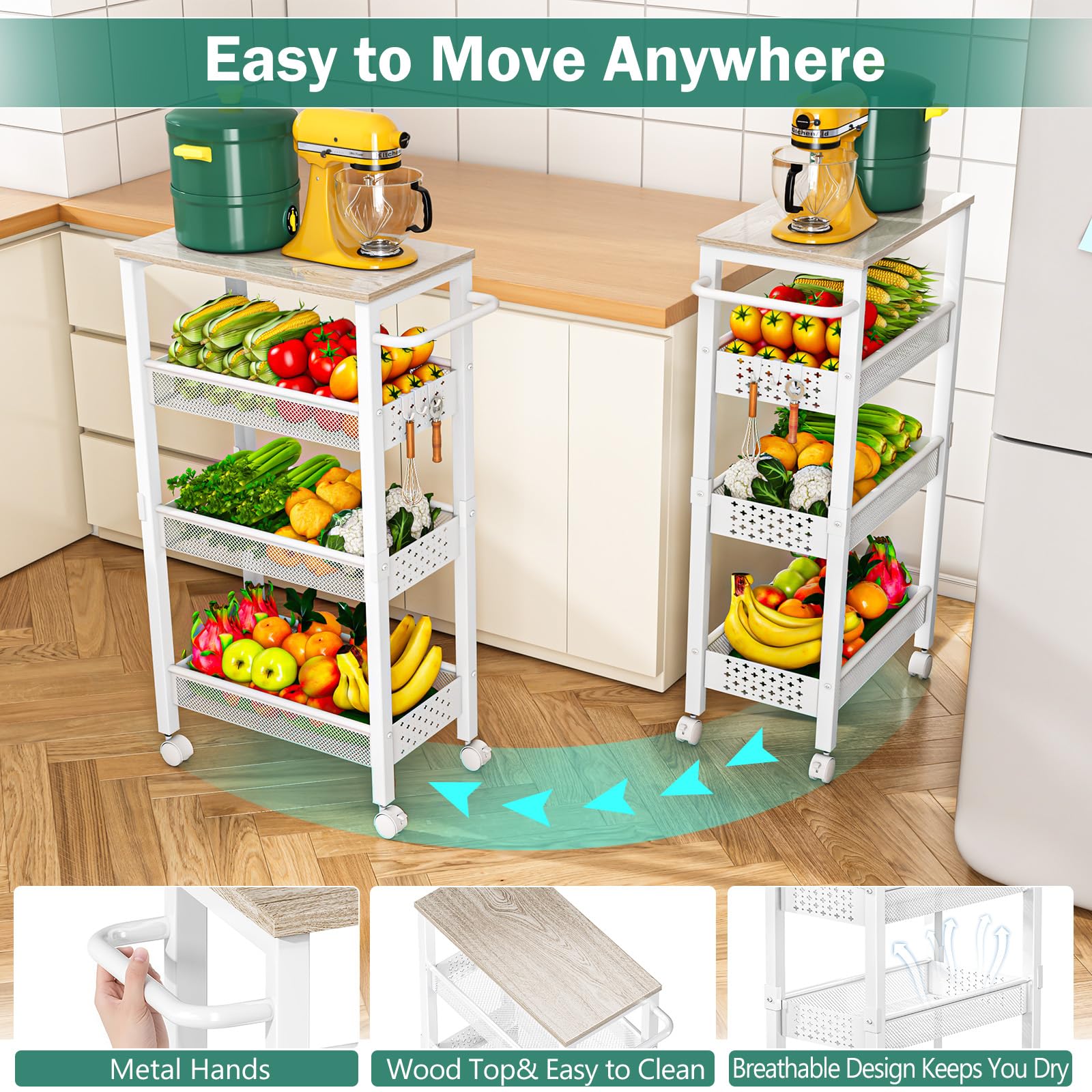 Vivihomety 360-degree swivel casters allow smooth movement around the home.