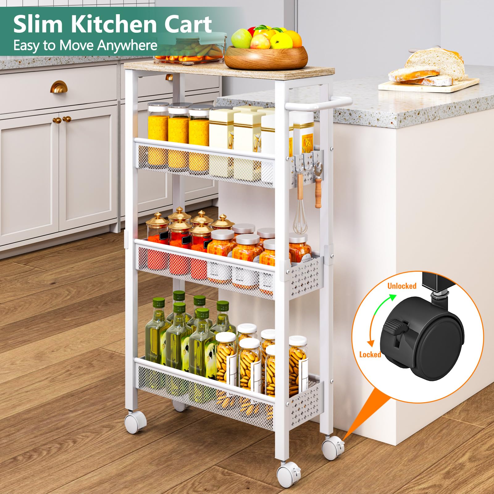 Vivihomety 4-tier narrow rolling cart shown for versatile storage