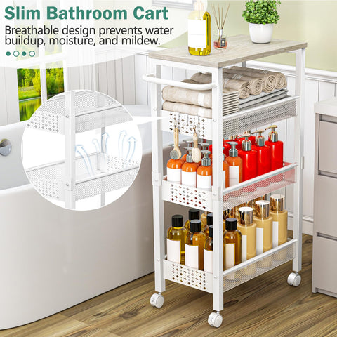 Vivihomety four-tier cart helps organize pantry and laundry supplies clearly.