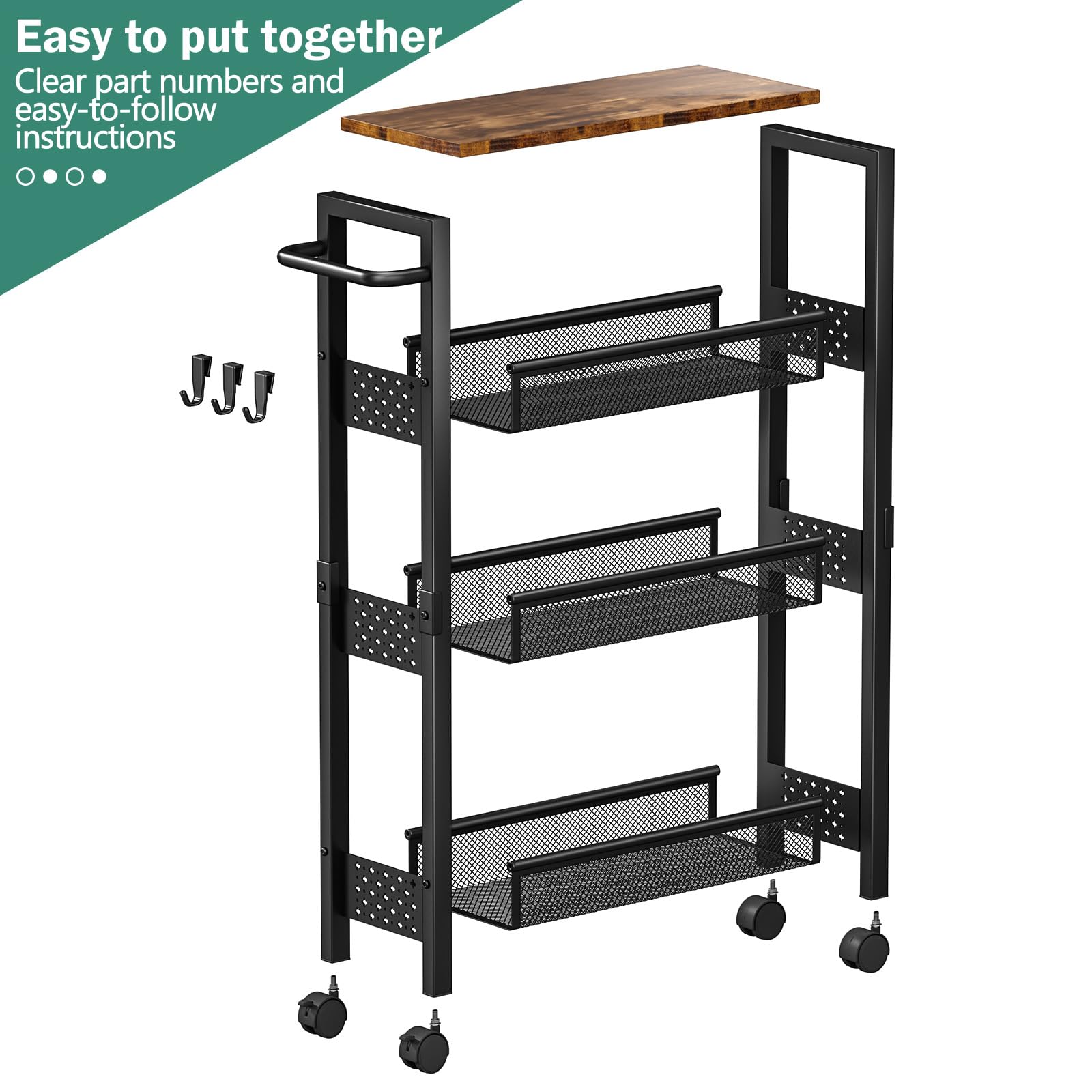 Vivihomety easy-assembly rolling cart for flexible room-to-room use.
