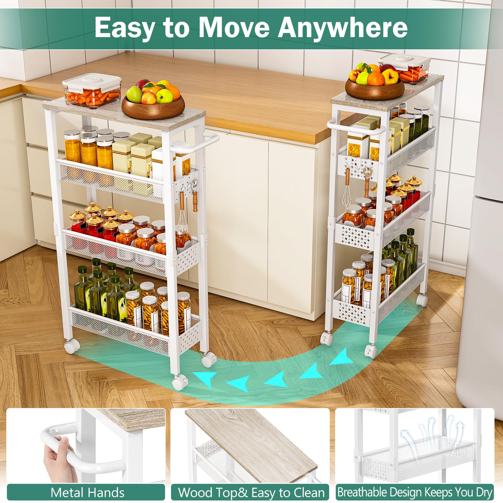 Vivihomety kitchen-spice organizer cart stores oils and spices within reach