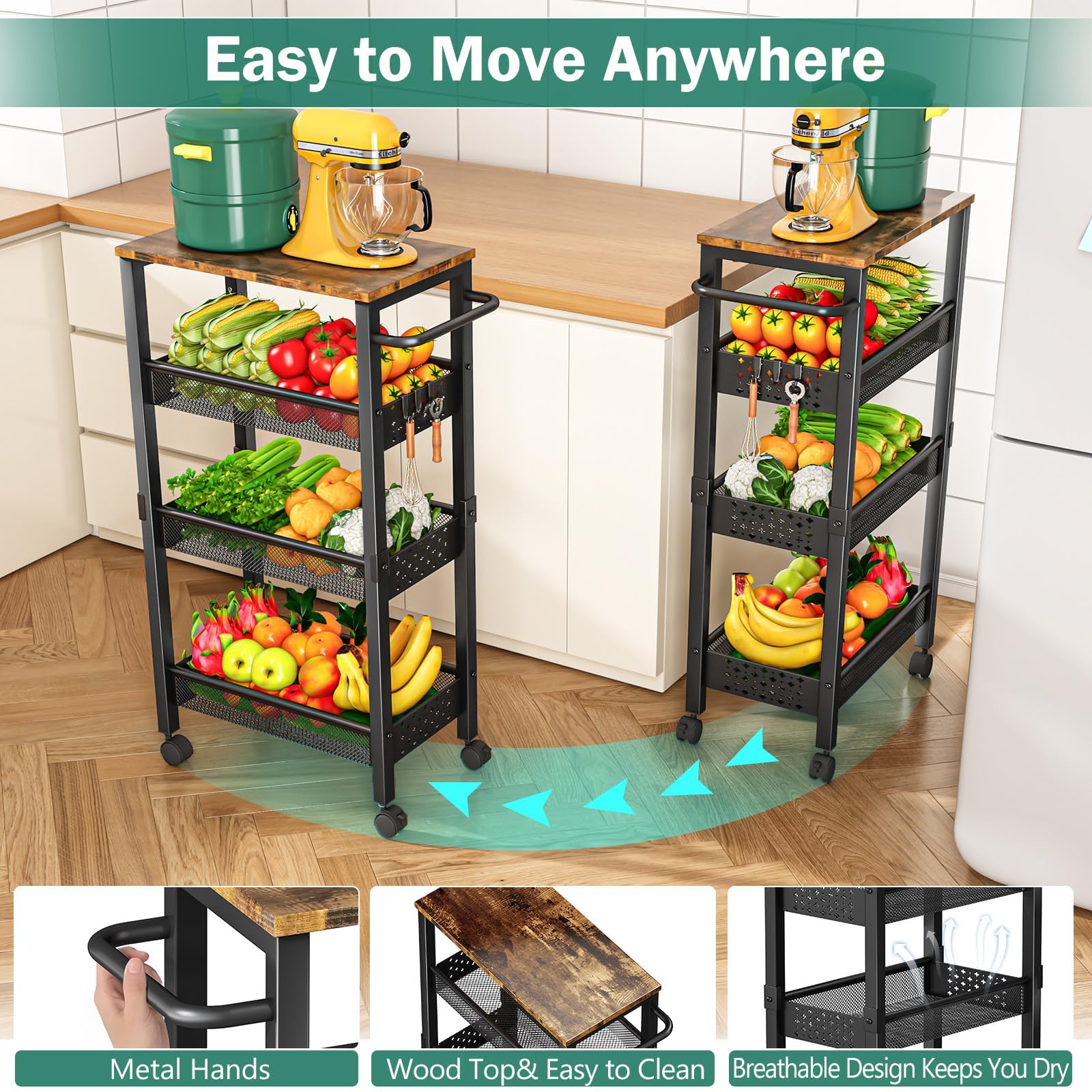 Vivihomety rust-resistant steel frame stays durable in kitchens and baths.