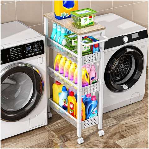 Vivihomety utility slim cart with wood top offers extra prep space in the kitchen.