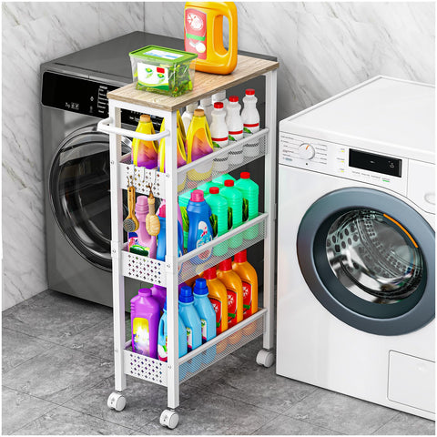 Vivihomety slim cart with wood top, stylish storage for compact kitchen space