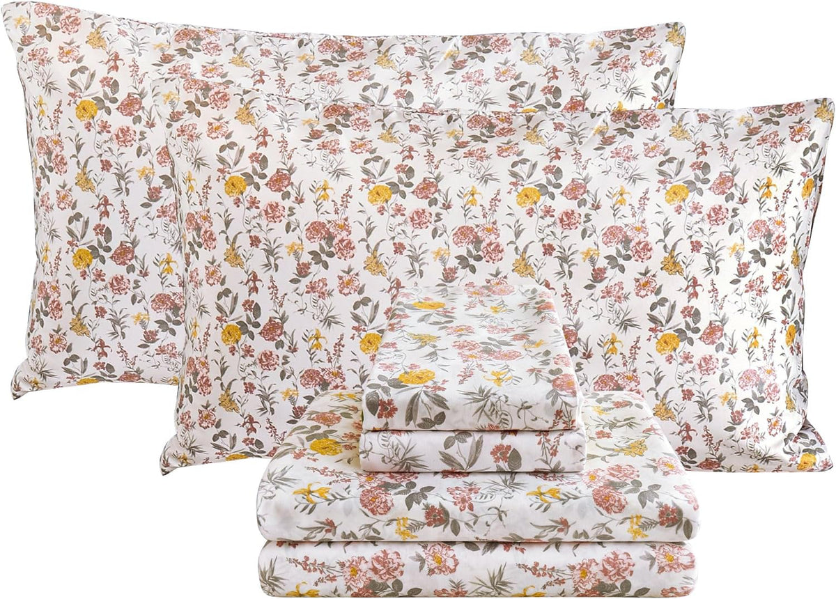 Viviland Floral King Sheet Set front view shows soft microfiber finish.
