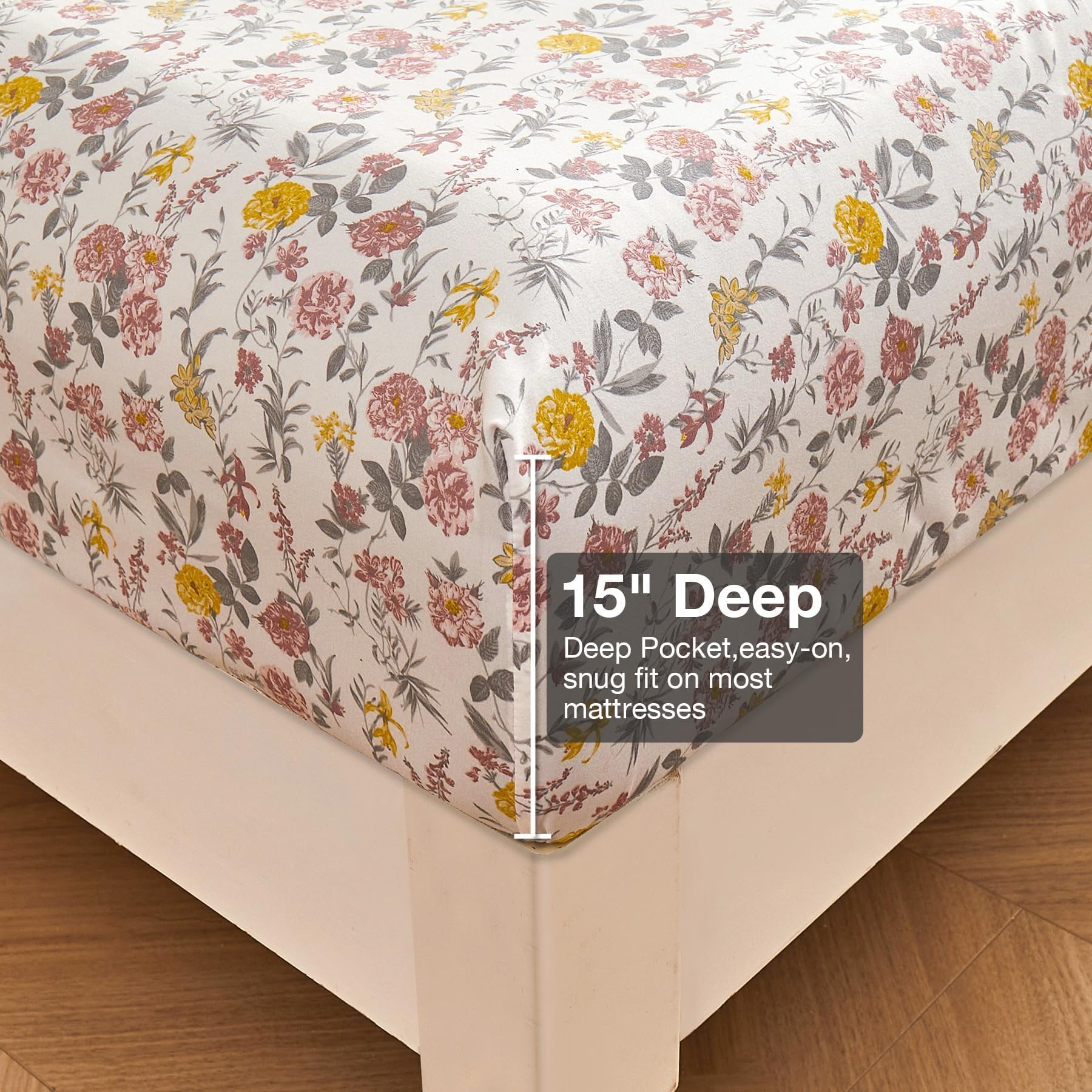Viviland Floral King Sheet Set two pillowcases for comfortable sleep.