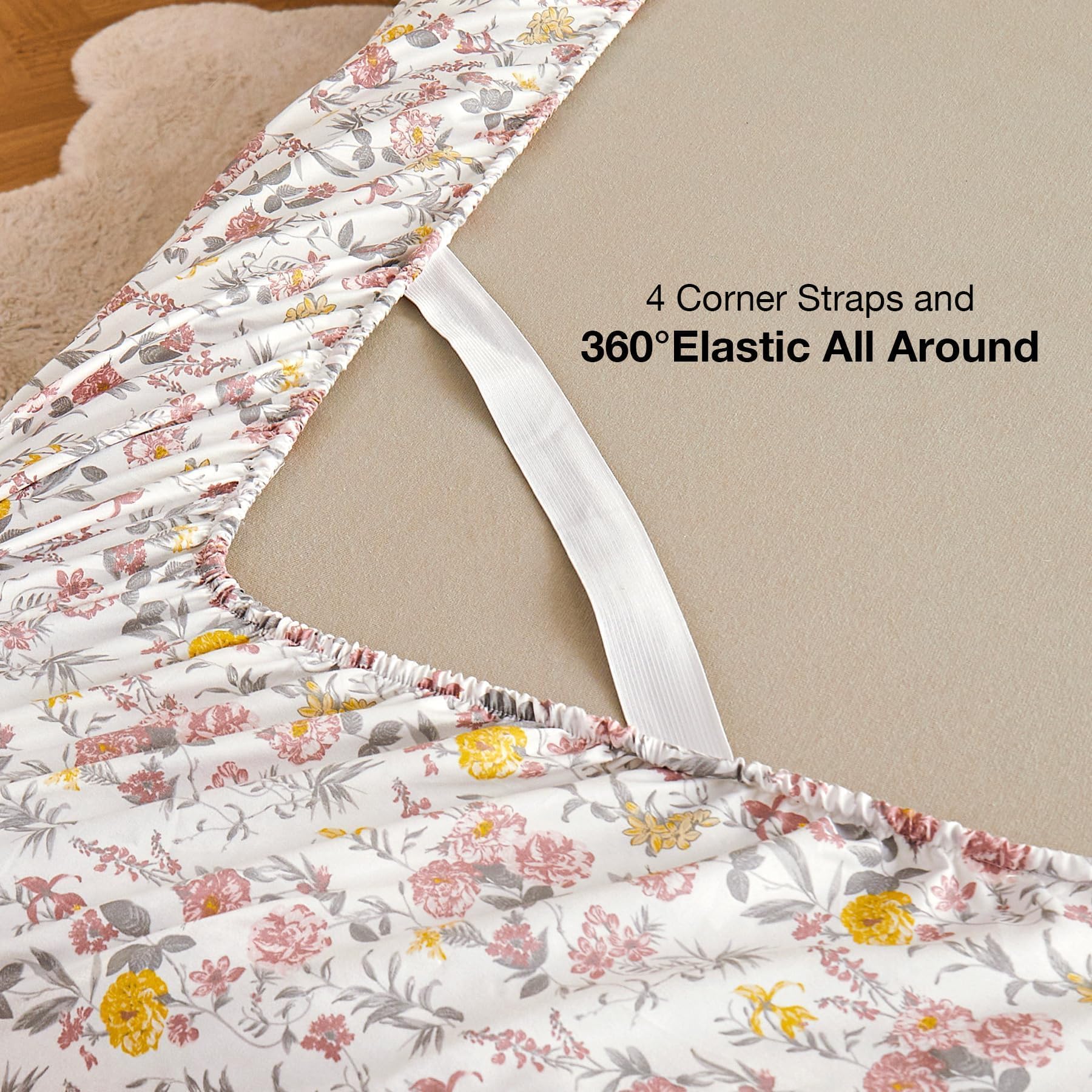 Viviland floral pattern provides warm pink and yellow tones for cozy bedrooms.