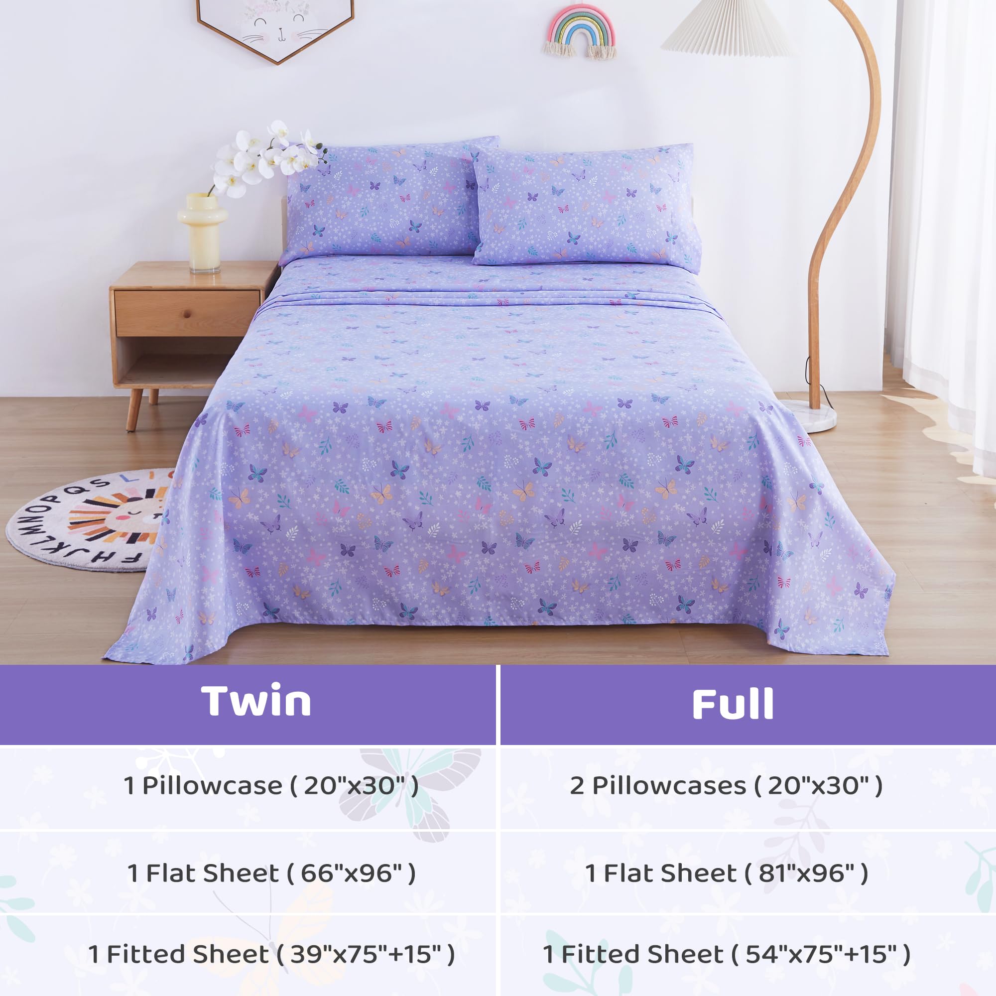 Viviland kids room ambience with purple butterfly bedding print.