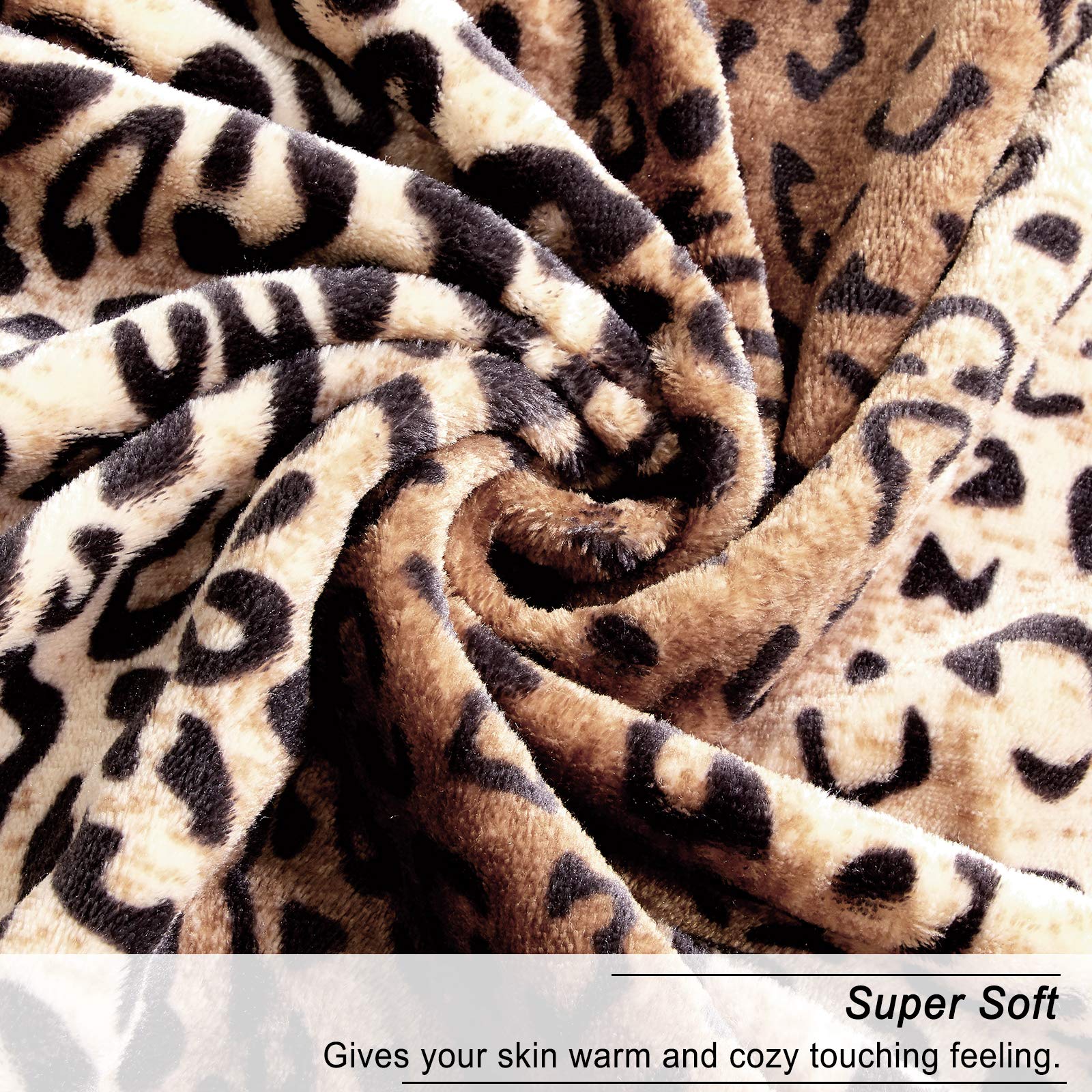 Leopard blanket draped over couch demonstrates versatile use.