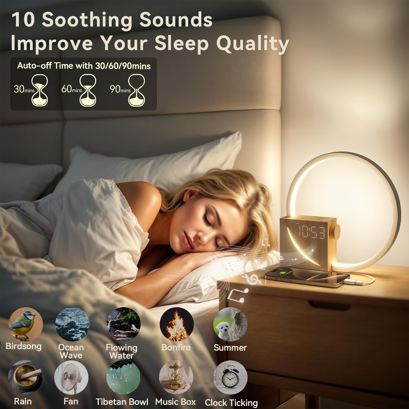 Vivilumens Sunrise Alarm Clock dual alarm display suits varied schedules.