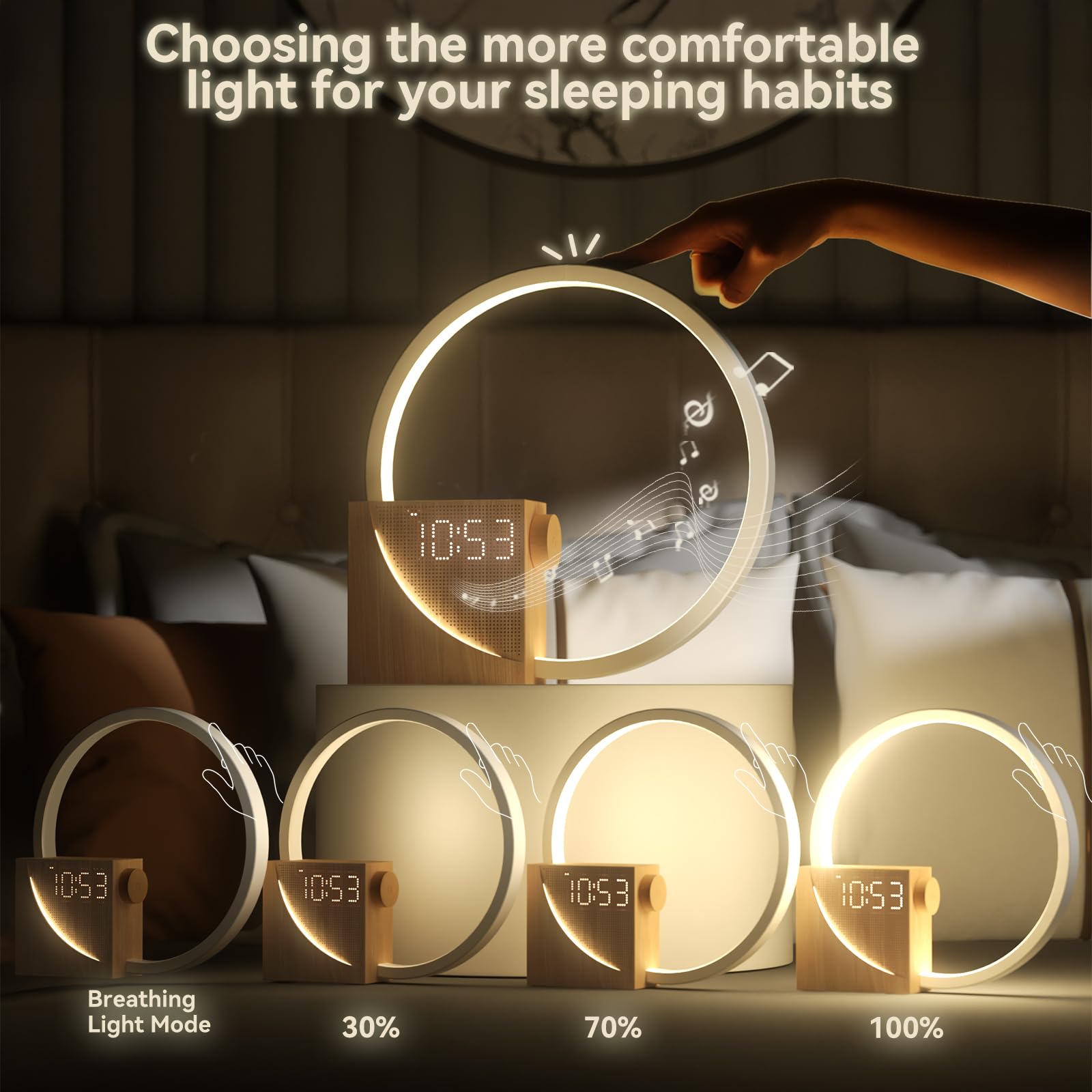 Vivilumens Sunrise Alarm Clock USB port for device charging.