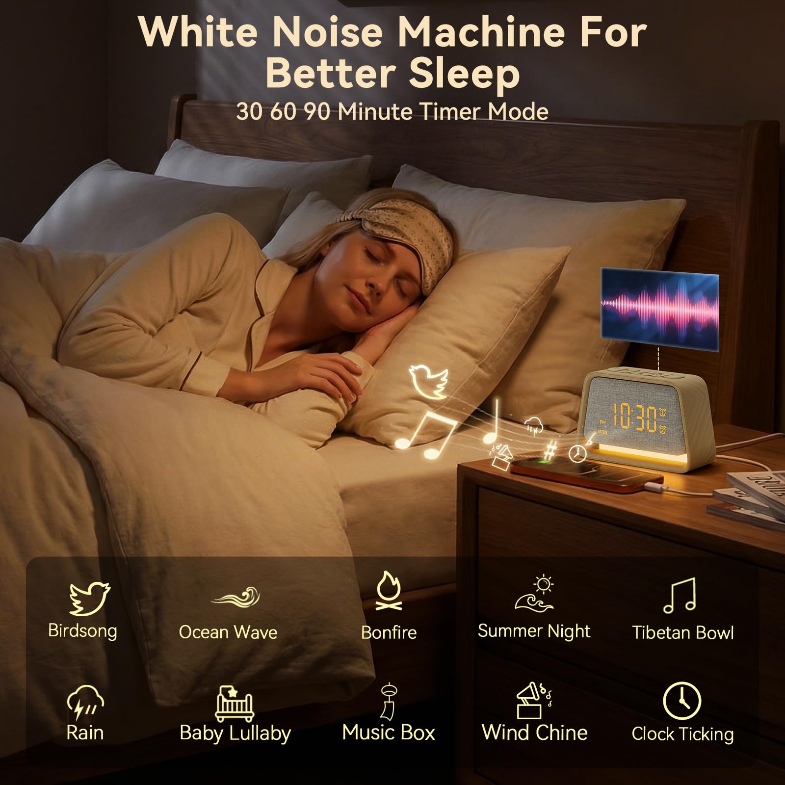 Vivilumens wooden alarm clock digital display readable in the dark for quick checks