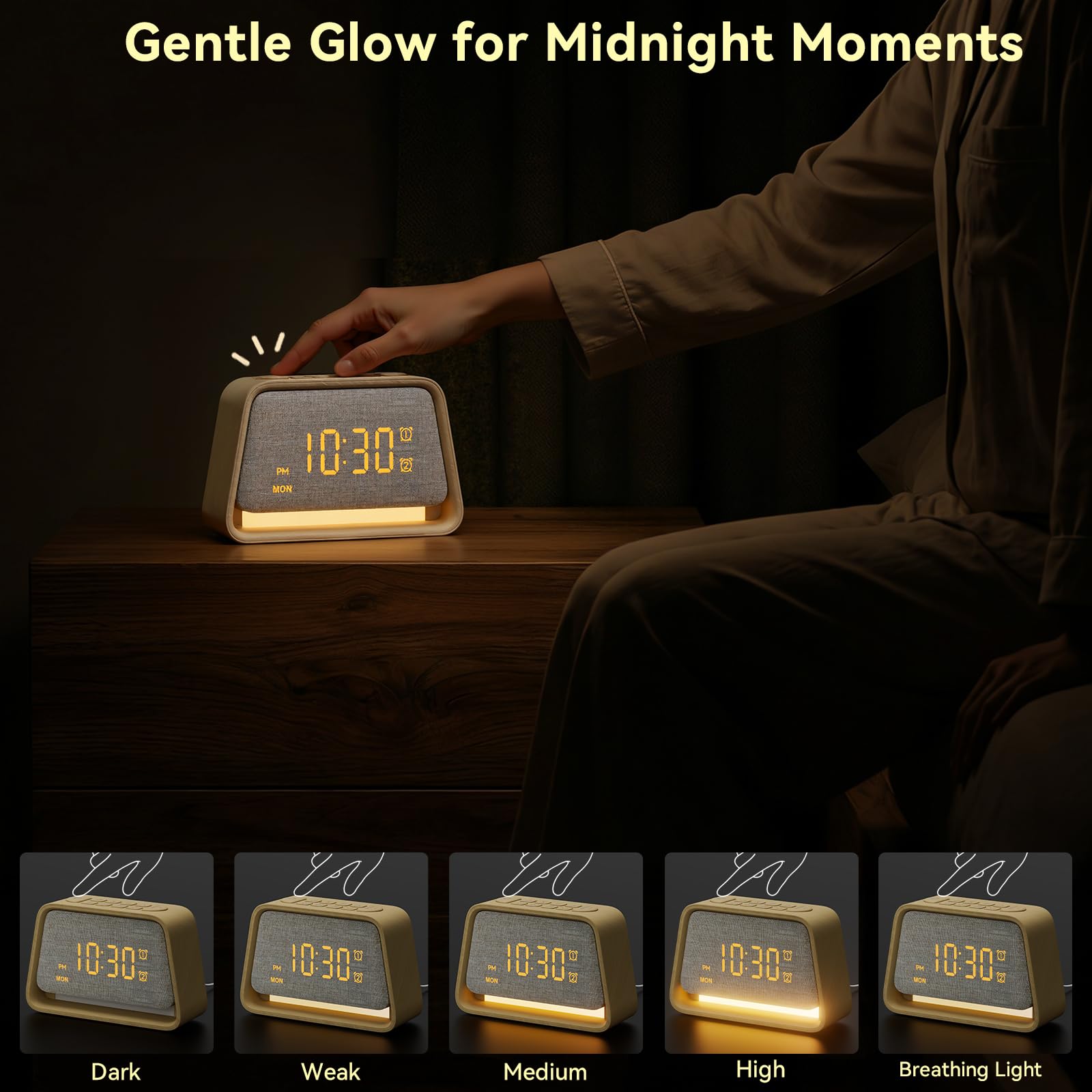 Vivilumens wooden alarm clock dual alarms help couples and schedules stay aligned