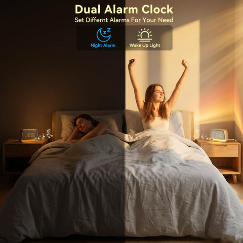 Vivilumens wooden alarm clock USB port keeps devices charged overnight