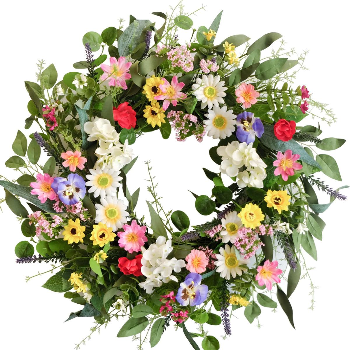 Vivimemo Spring Wreath on front door enhances curb appeal with vibrant greenery