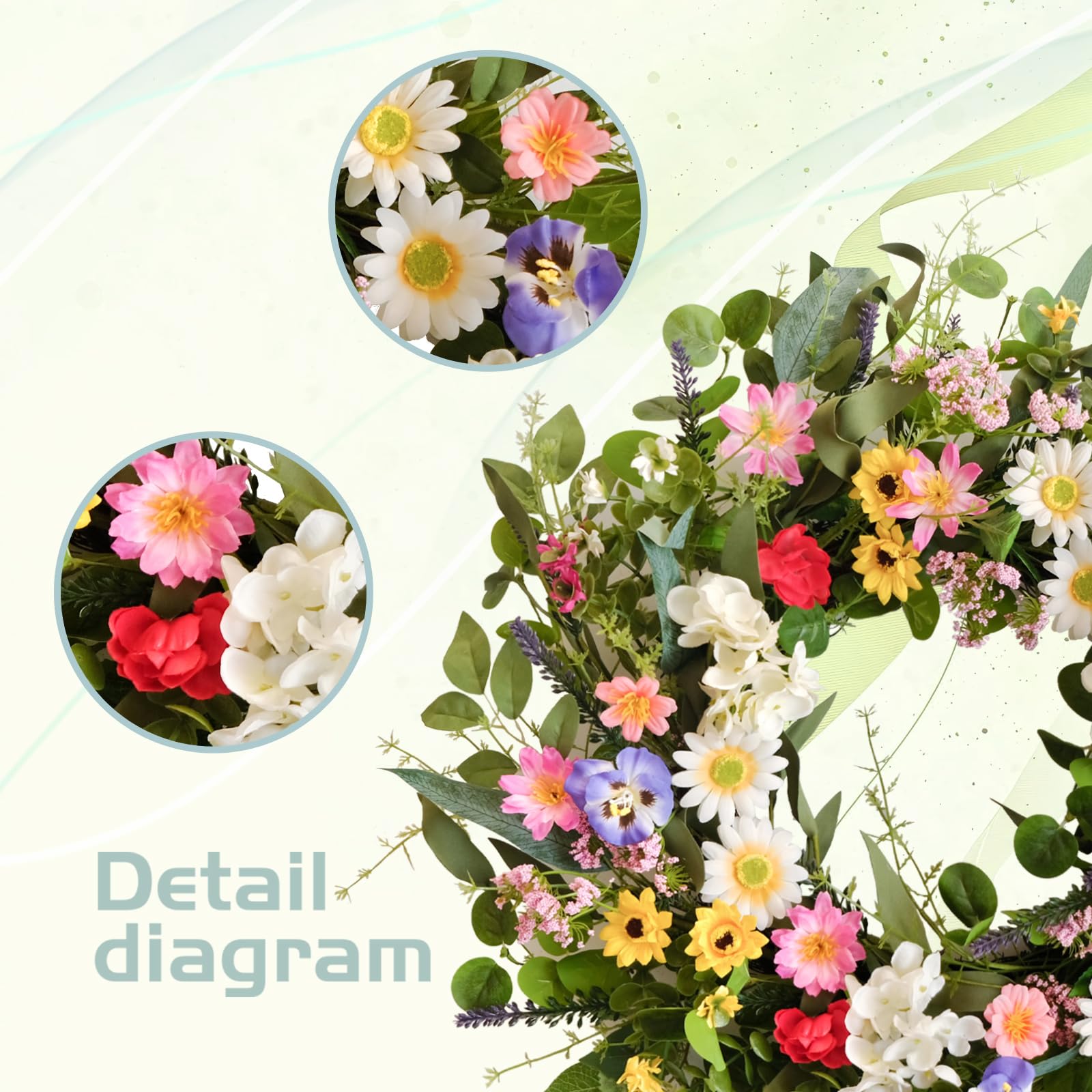 Vivimemo Spring Wreath hanging on door provides welcoming seasonal decor