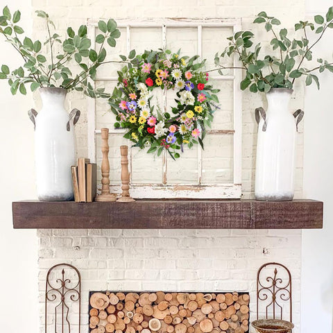 Vivimemo Spring Wreath mantel display brings spring to cozy interiors