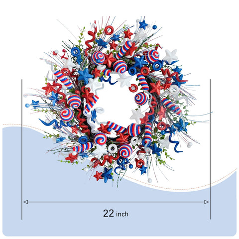 vivimemo handmade front door wreath highlighting red white and blue accents.