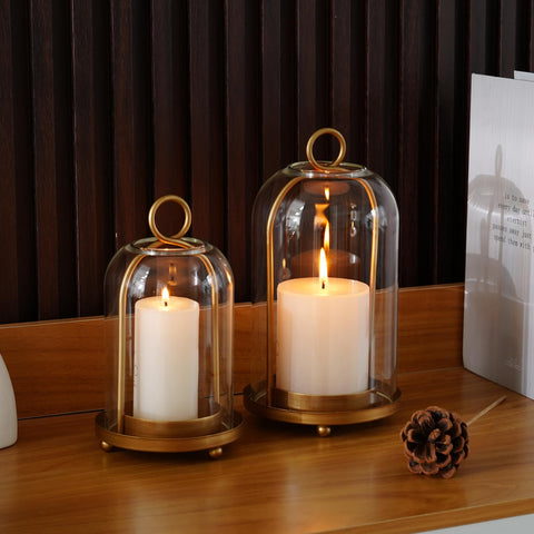 VIVIRENOIR glass hurricane candle holder set perfect for layered decor displays.