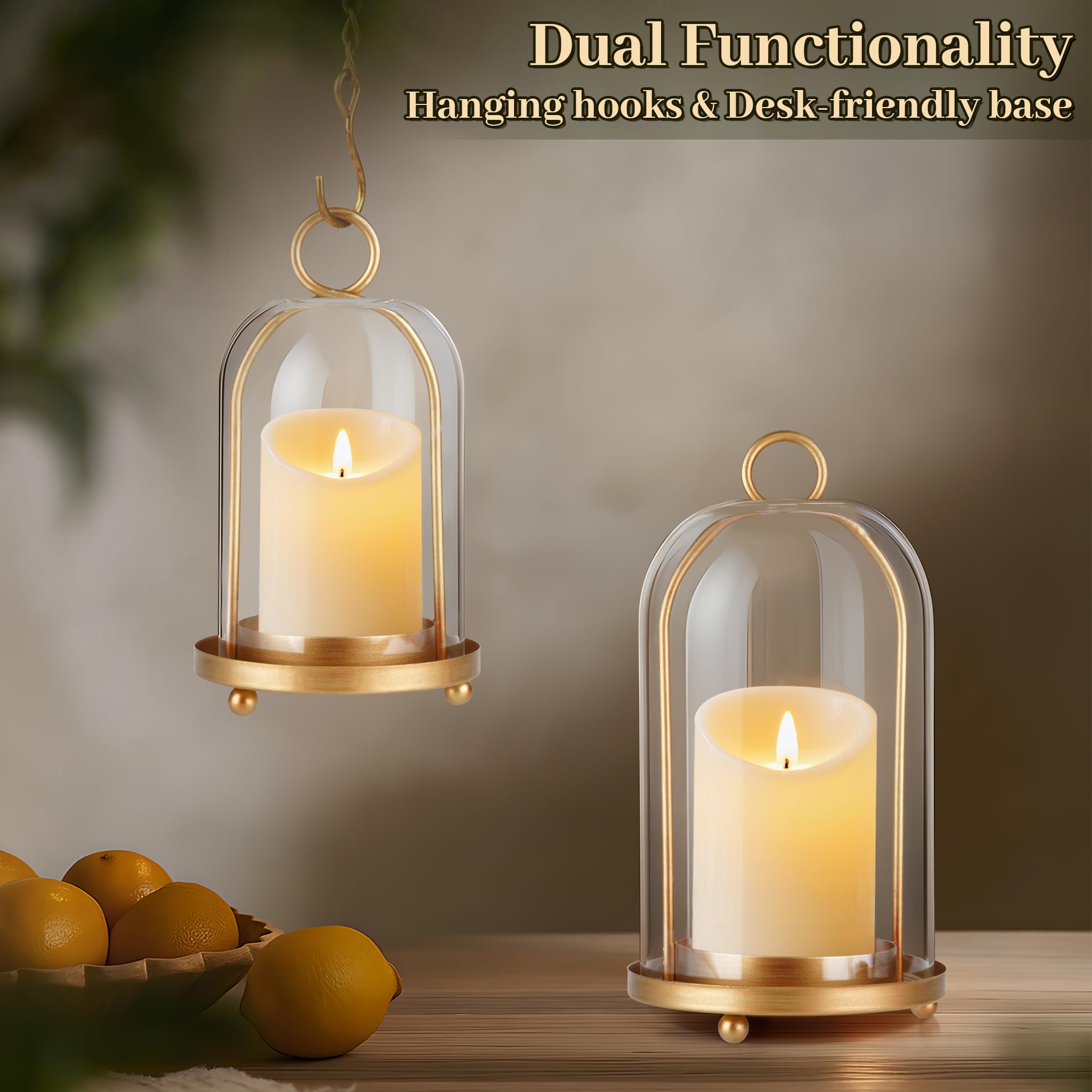 VIVIRENOIR glass hurricane candle holder on a mantel creates a cozy centerpiece.
