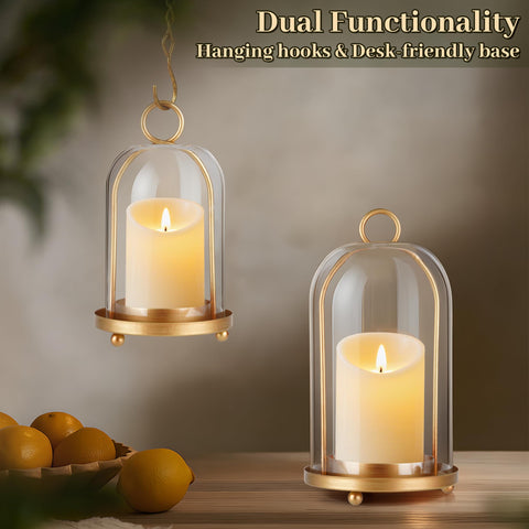 VIVIRENOIR glass hurricane candle holder on a mantel creates a cozy centerpiece.