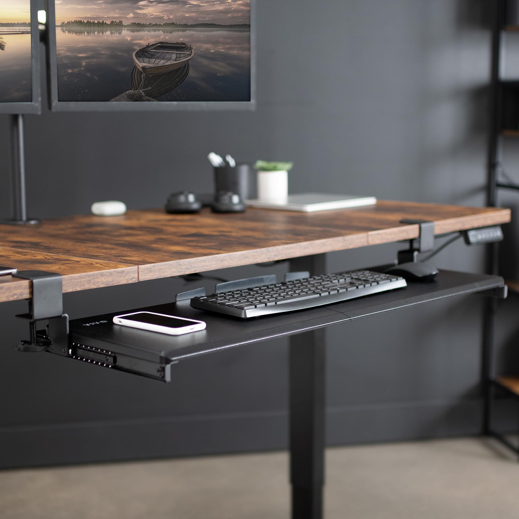 VIVO MOUNT-KB15EB sleek black finish under-desk setup
