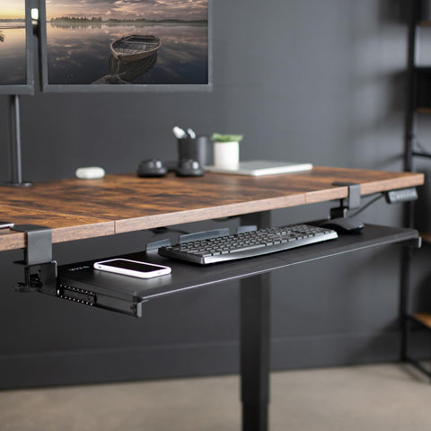 VIVO MOUNT-KB15EB sleek black finish under-desk setup