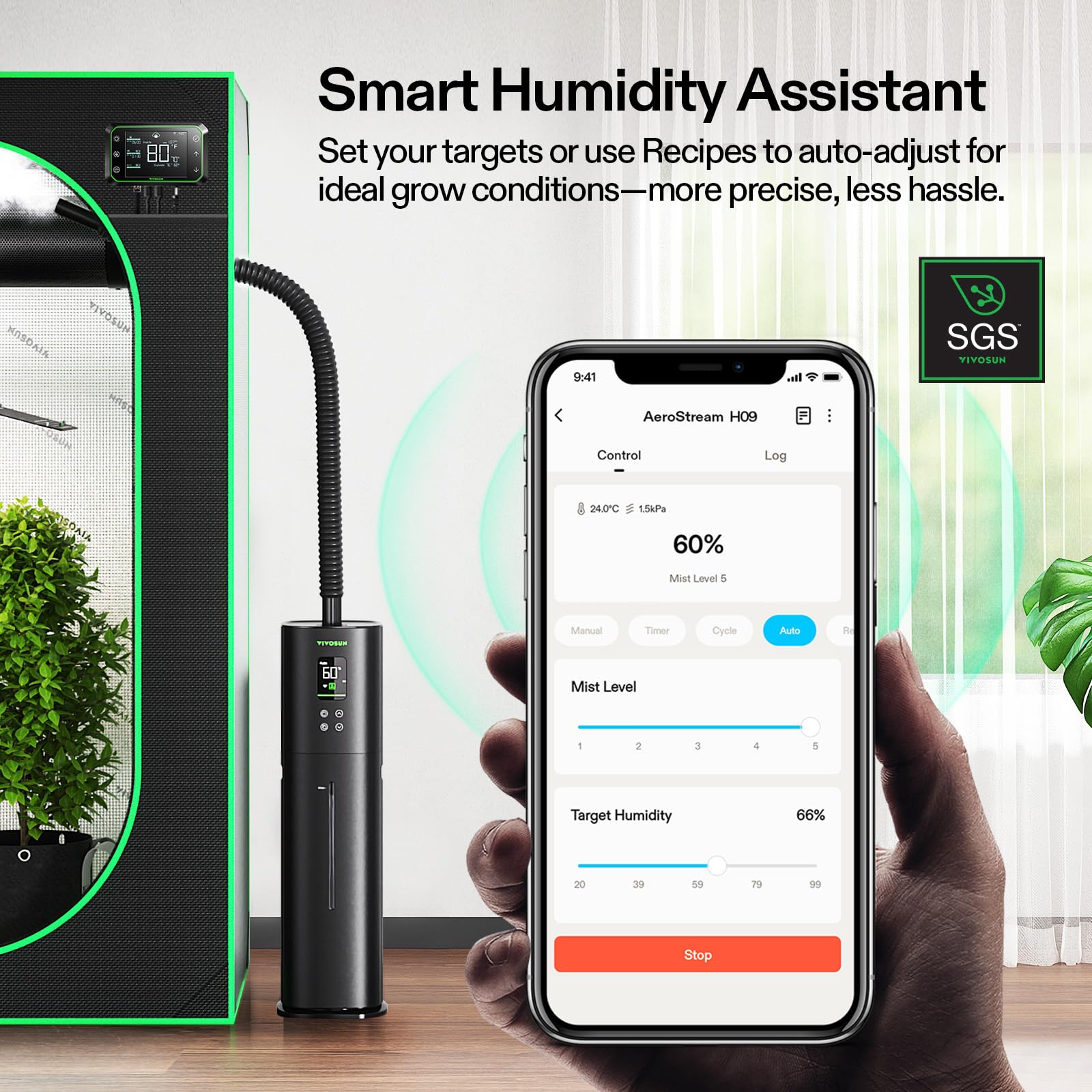 AeroStream H09 placed inside a grow tent, showcasing versatile placement options