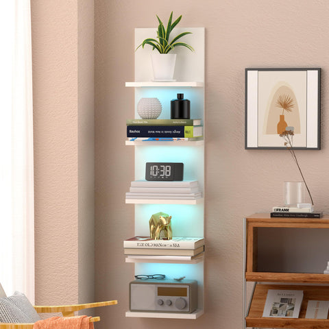 VIWODS 5-tier wall shelf with RGB light for ambient display in living room